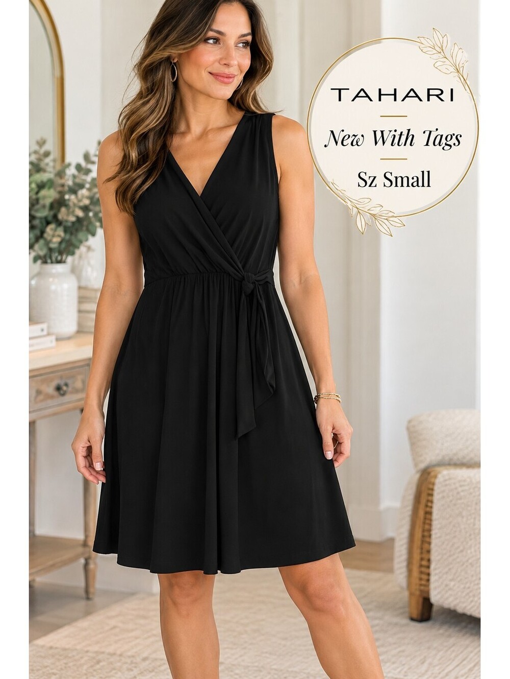 New With Tags | Tahari | Sz S | Black Surplice Dress